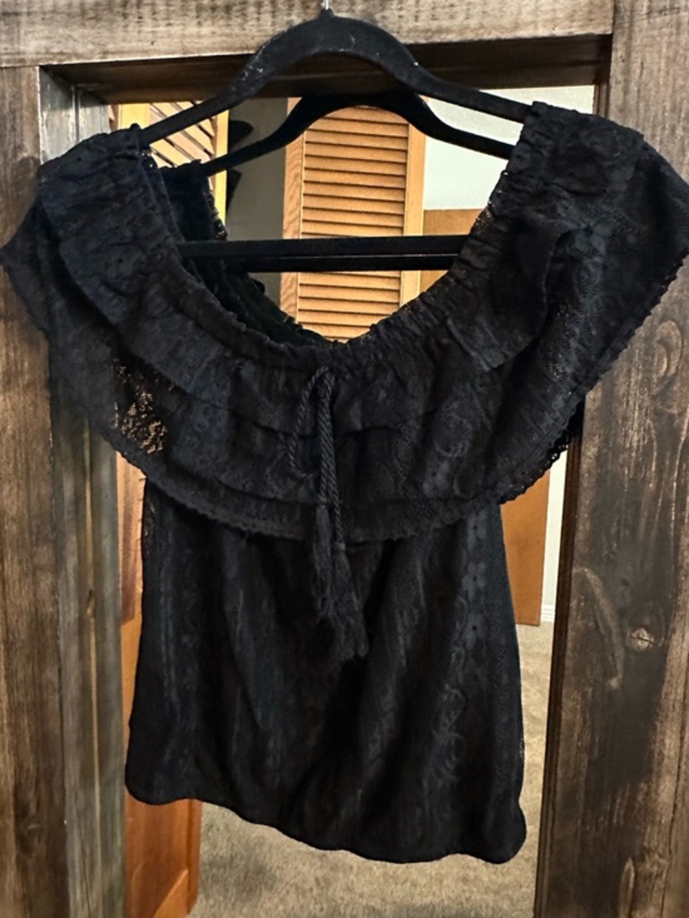 Black Lace Off Shoulder Boho Peasant Top Large Festival Romantic Goth Fairycore